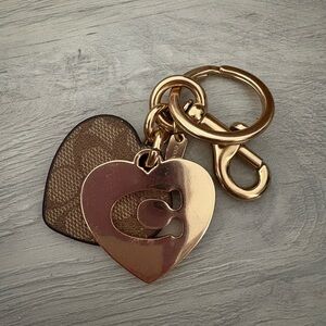 Coach Gold Heart Keychain with Brown Accent